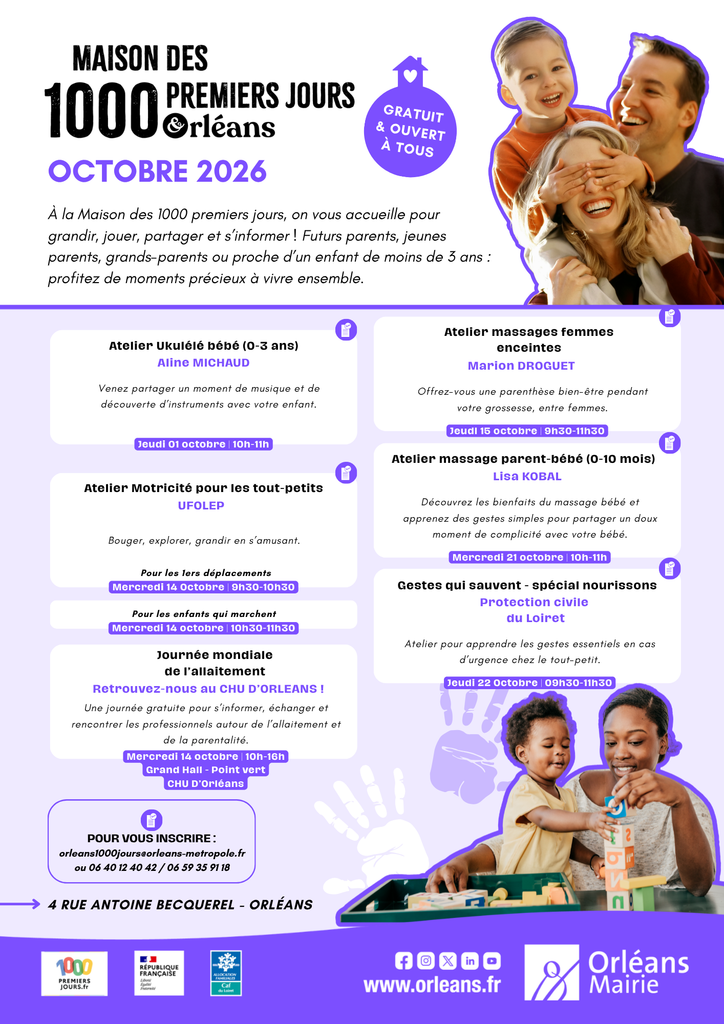 Atelier massage bébé mercredi 21 octobre 2026 à Orléans